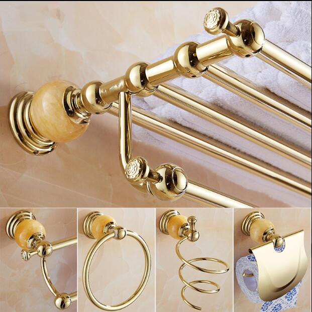 

2021 New Brass and Jade Gold Accessories Set,paper Holder,towel Bar,soap Basket,towel Rack,towel Ring, Bathroom Hardware Set Dhpx
