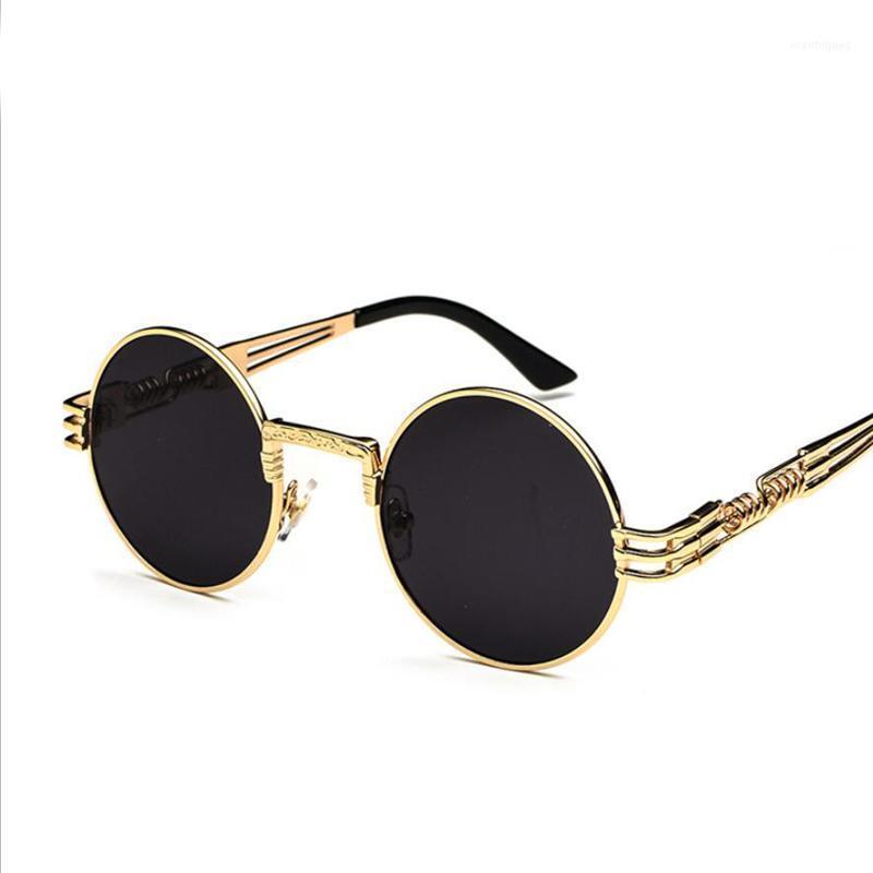 

Vintage Retro Gothic Steampunk Mirror Sunglasses Gold And Black Sun Glasses Round Circle Men UV Gafas De Sol1