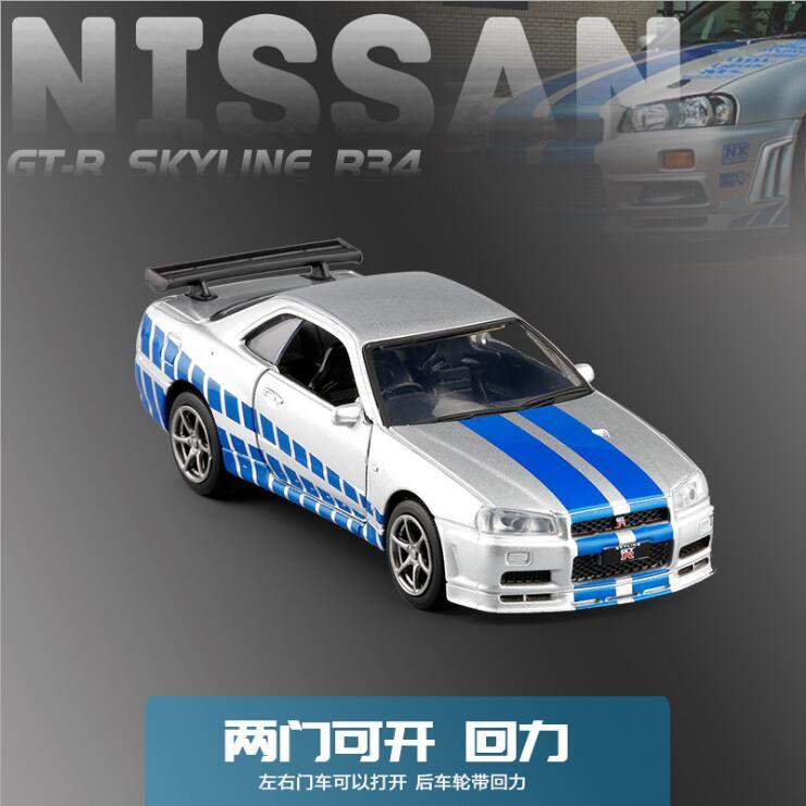

1:36 Scale Diecast Car Model For Nissan GT-R R34 Collection Pull Back Metal Alloy Toys