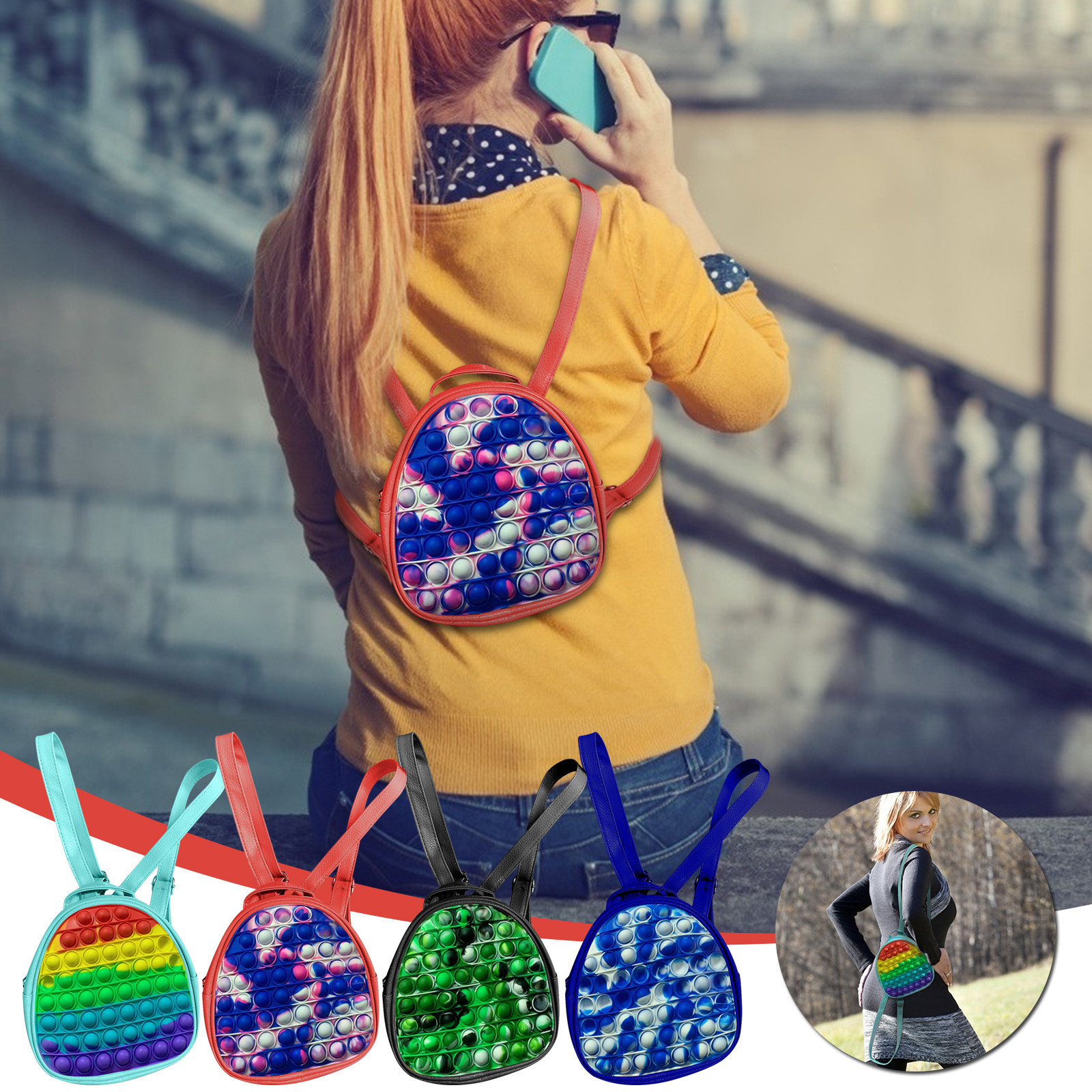 

19CM Rainbow Tie Dye Favor Fidget Backpack Bubble Toys Bag Push Bubbles Purses Kids Adult Sports Casual Shoulder Bags Handbag Tote Christmas Gift CN10