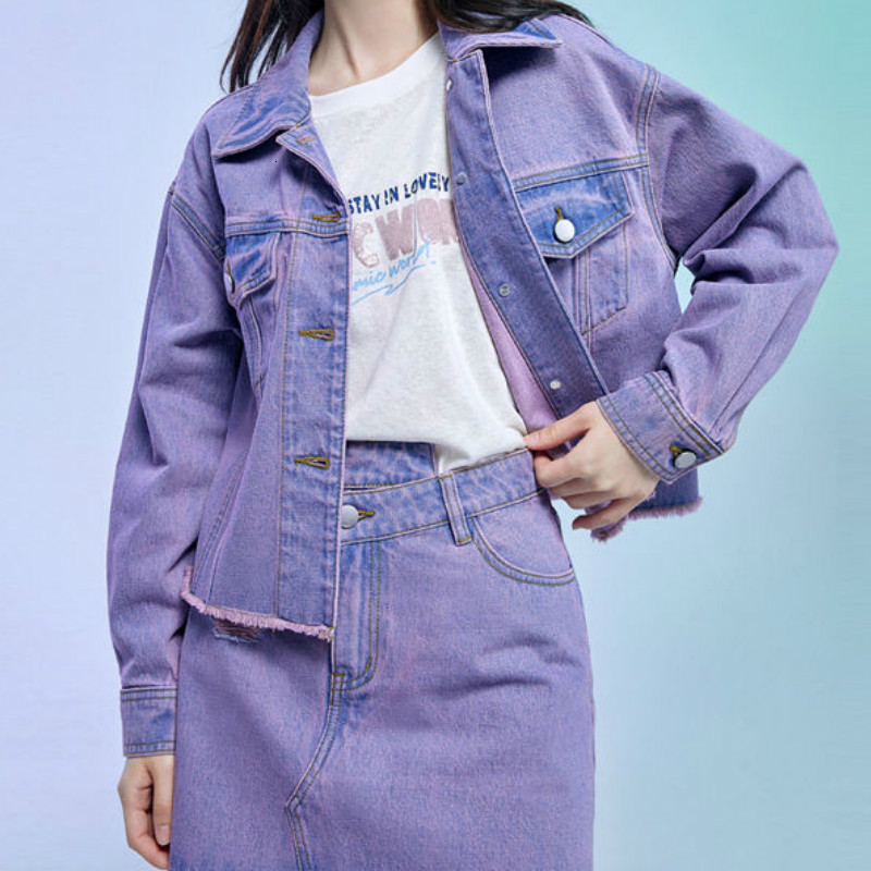 

2021 New Deeptown Jeans Roxo Outono Roupas De Moda Coreana Solto Jaqueta Casual Outerwear Das Mulheres Casaco Slido All-match Topos B7c5, Lansongjin