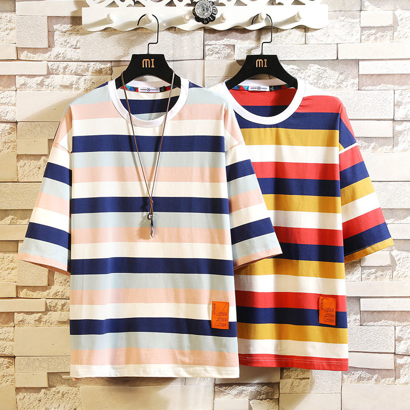 

New Fashion Short Sleeves o Neck Casual T-shirt White Men's Cotton 2021 Summer Clothes Striped Top Tees Tshirt Oversize M-5xl By6l, T9119 4