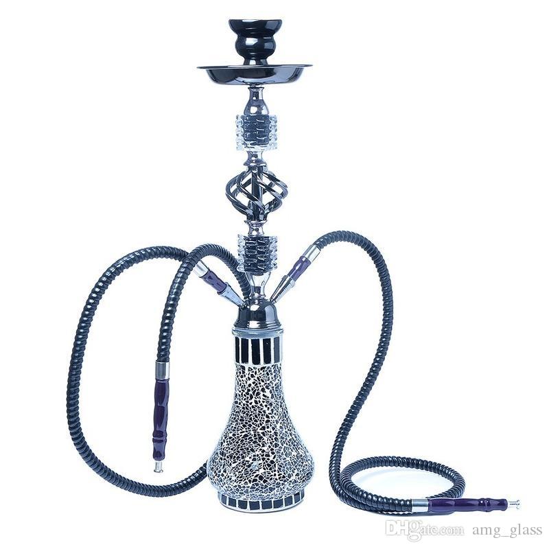 

Sell like hot cakes Hookah glass hookah set with hose bowl tongs charcoal tray large Arabian double pipe hookah outdoor travel gift K1550G