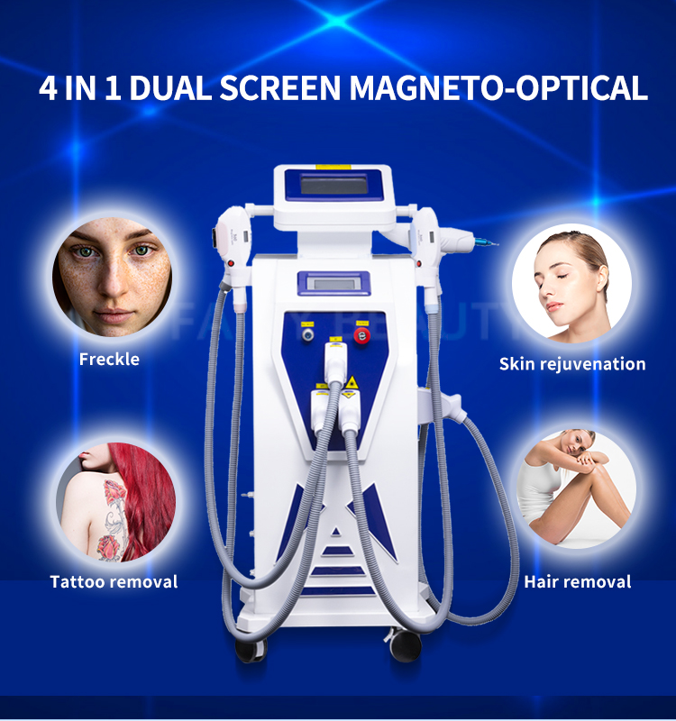 

New Bouble screen 4 in 1 IPL elight hair removal epilators laser ipl OPT tattoo/ acne/pigment/wrinkle/vascular remover skin rejuvenation machine