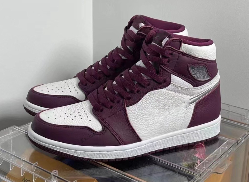 

2021 Authentic 1 High OG Bordeaux Shoes White-Metallic Silver 555088-611 Man Woman Outdoor Sports Sneakers With Original box