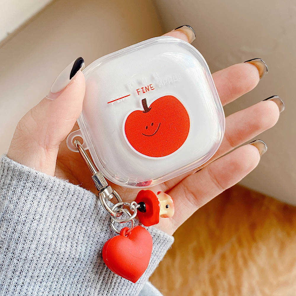 

NEW Apple Pattern Case For Samsung Galaxy Buds Live Transparent Earphone Cases Cover for Samsung Buds Pro with Cute Heart Keychain