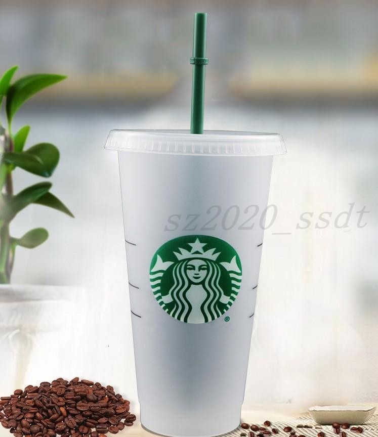 

Starbucks 24OZ/710ml Plastic Tumbler Reusable Clear Drinking Flat Bottom Cup Pillar Shape Lid Straw Mug Bardian 500pcs Free Shipping dd