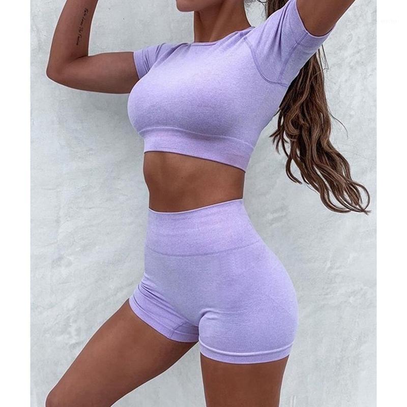 

Yoga Skinny Sport Suit Summer Women Sexy Top And Shorts Two Piece Set Outfits Femme Fitness Clothing Outfit, Purple