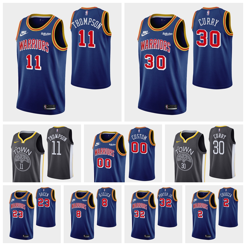 

Golden StateWarriorsMEN Stephen Klay Thompson Draymond Green Otto Porter Curry 2021 Basketball 75th Anniversary Blue Jersey, Black