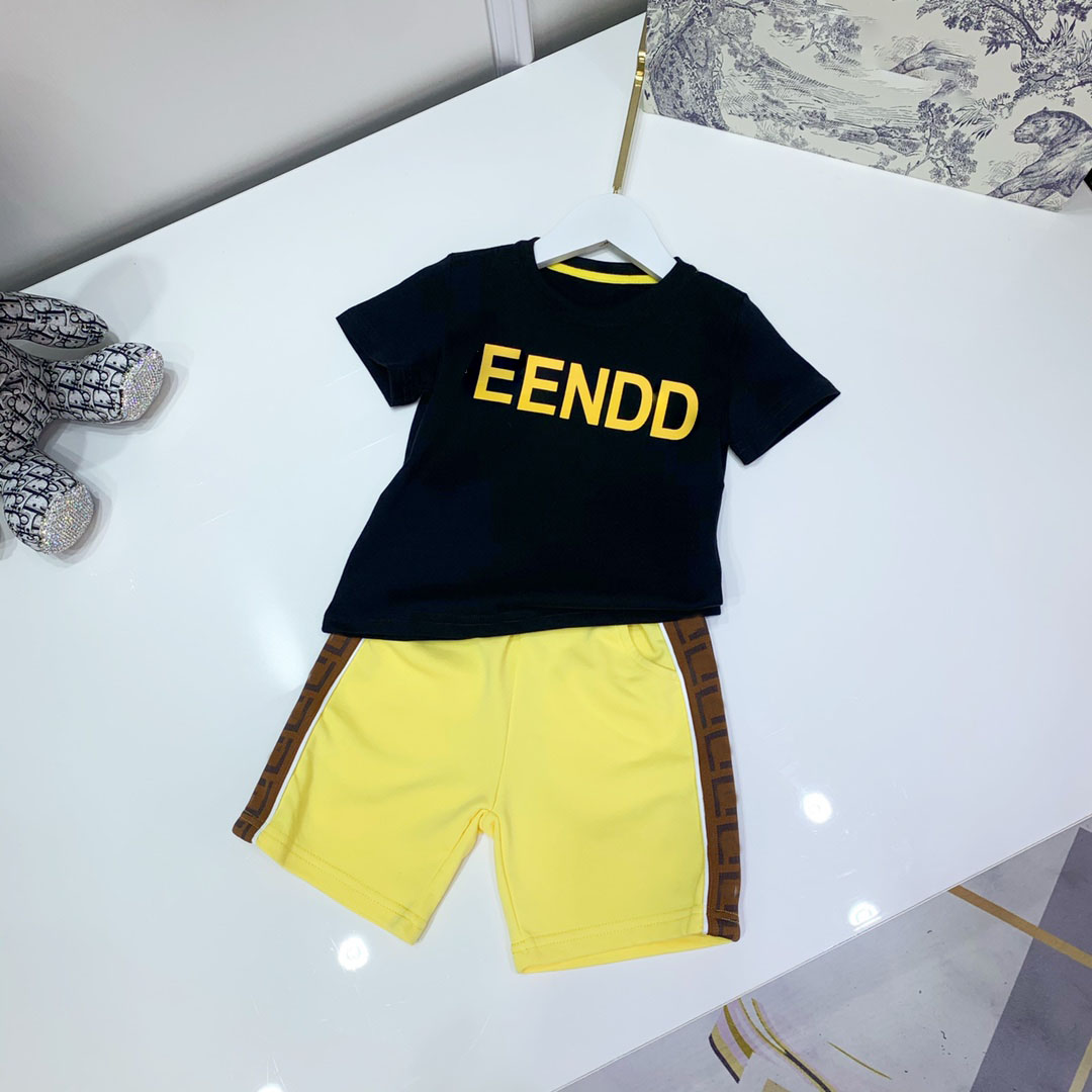 

designer kids casual shorts sets childrens suit brand boys clothing cotton tees size -150, White