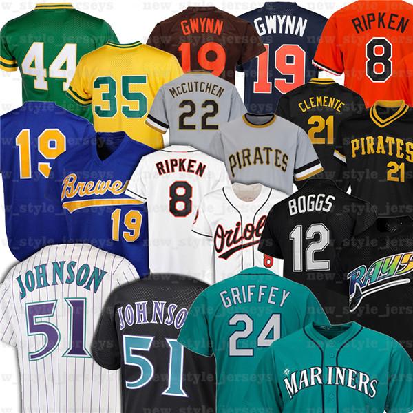 

51 Randy Johnson 24 Ken Griffey Jr 12 Wade Boggs Nolan Ryan Robin Yount 21 Roberto Clemente Tony Gwynn 8 Cal Ripken Jr. Basketball Jerseys, Blue;black