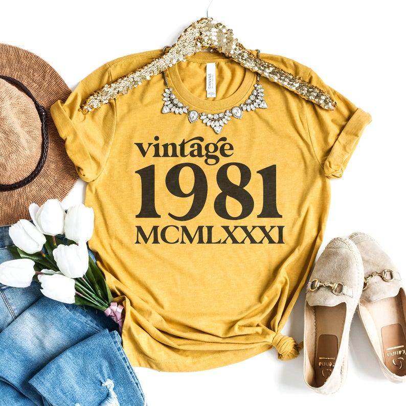 

Women' T-Shirt Vintage 1981 - 40th Birthday Shirt Retro Design 80s Party- Outfit Unisex Graphic Tee Shirts Women Harajuku, Purple