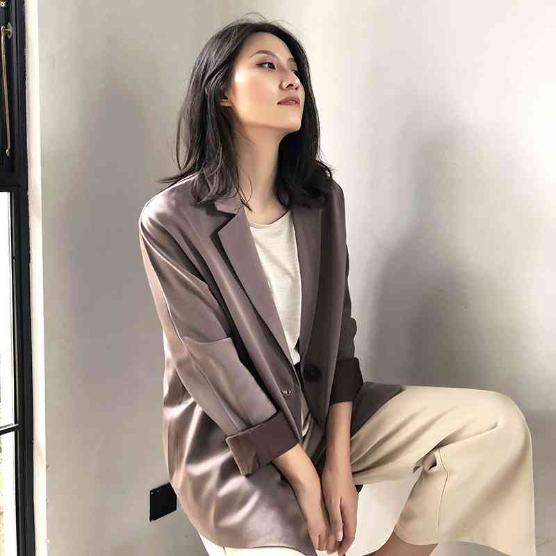 

Women Casual Notched Blazer Jackets Autumn Office Work Slim Fit Blazers Ladies Suits Streetwear 210608, Brown purple