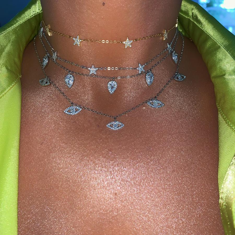 

Trendy sweet stars chocker necklaces thin chain link dainty stars boho women collar jewelry 925 silver lady collier femme bijoux Q0531