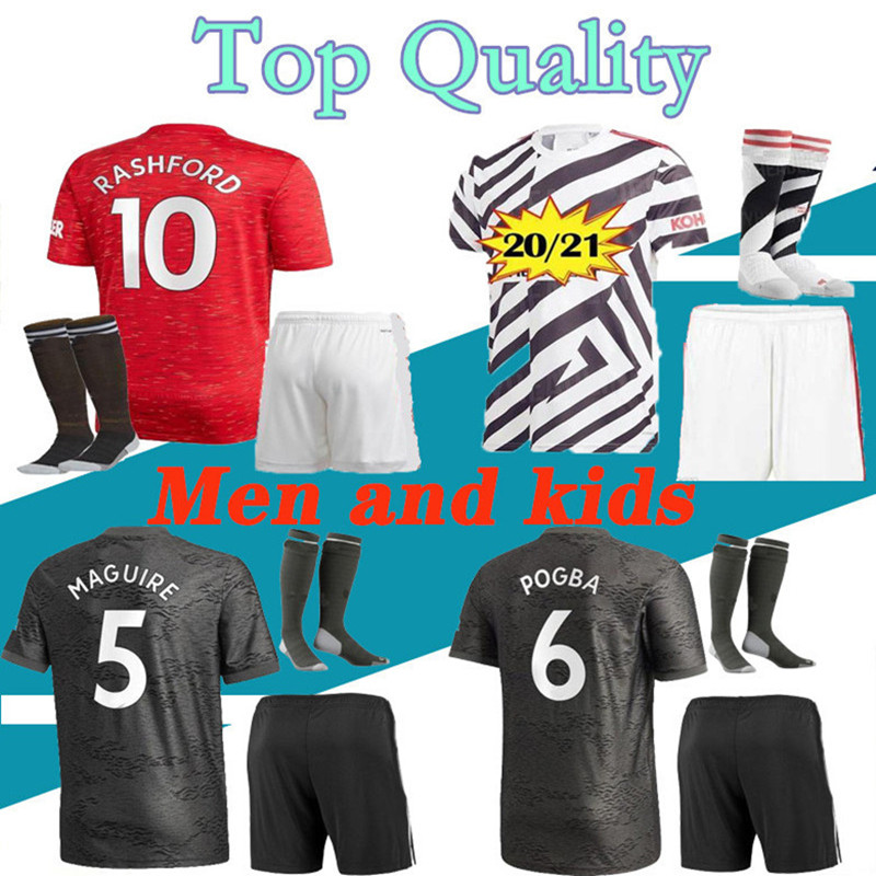 

Adult Kids kit 20 21 POGBA soccer jersey 2020 2021 VAN DE BEEK B. FERNANDES RASHFORD LINGARD football shirt CAVANI UTD boys kits, 20-21 3rd no patches