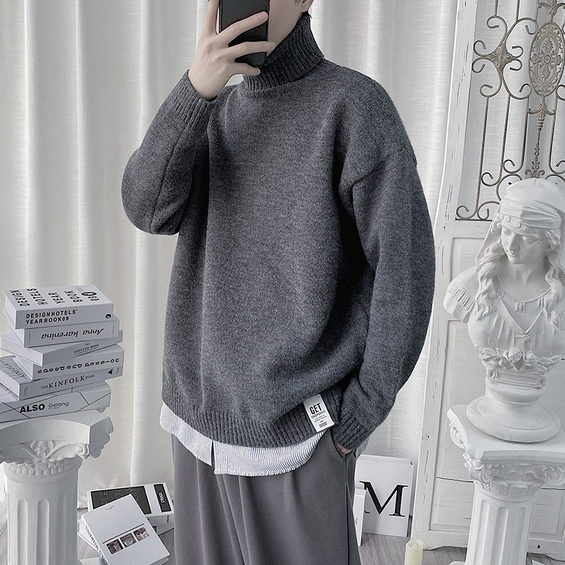 

2021 New Sweater Men Turtleneck Casual Solid Knitted Pullover Autumn Winter Men's Thick Streetwear Sweaters Couple Unisex 2xl- Arj1, Black