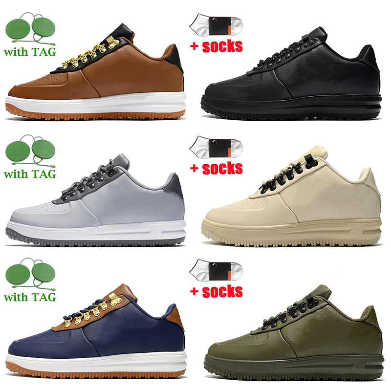 

2021 High Running Shoes Men 1s Skateboard Lunar 1 Duckboot Triple Black Grey Multi-Color Blue Gold Burgundy Linen Medium Olive Luxurys Trainers Sneakers Boots, B37 black gum 40-47