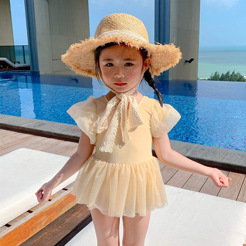 

One-Pieces Korean Ins One Piece Swimsuit For Girls Kids Ruffles Tutu Swimwear Bathing Clothing Balleraina Dress, Black