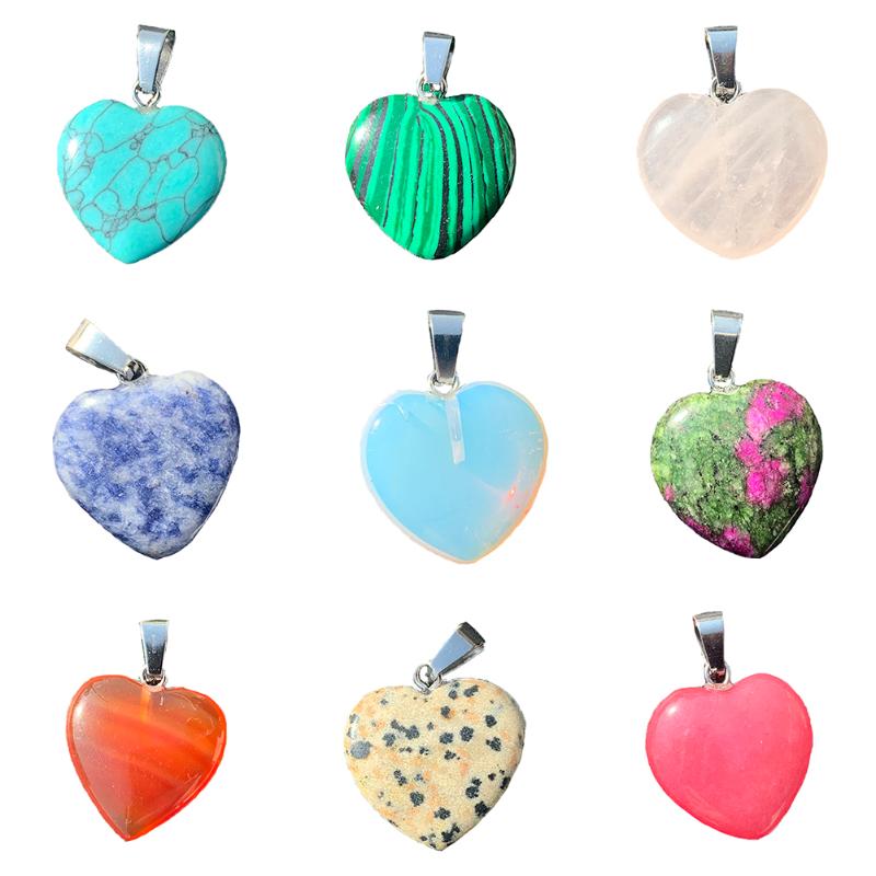 

Charms Natural Heart Necklaces & Pendants For Lover Pink Crystal Gem Stone Quartz Healing Necklace Charm Jewelry, Bronze;silver