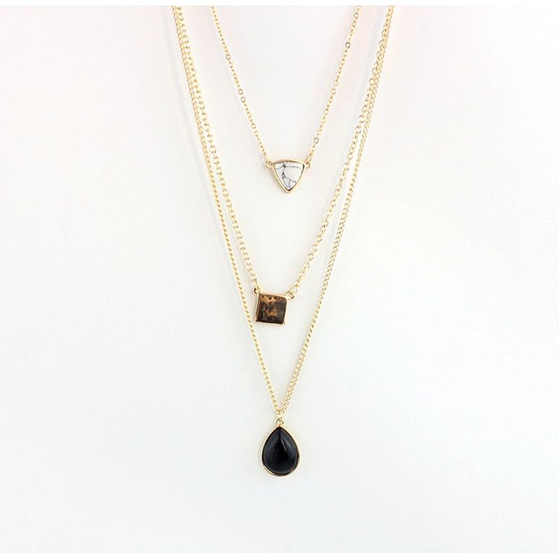 

Pendant Necklaces Female Vintage Triangle Stone Multilayer Necklace Women Gold Square Waterdrop Pendants Jewelry SNE160074