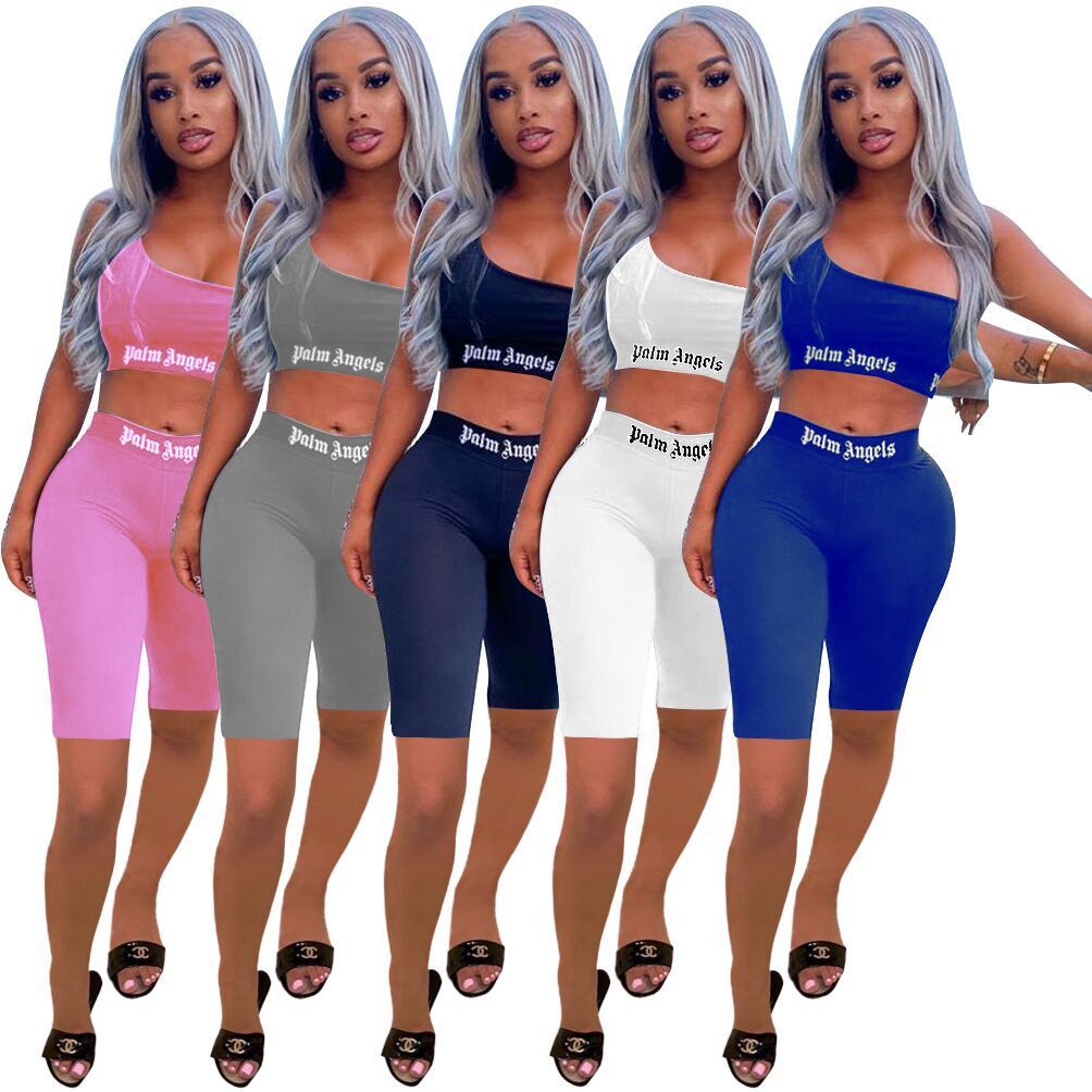 

Summer womens tracksuit 2021 new solid color fashion printing letters one-piece vest + shorts tight sports suit casual jogging suit, White