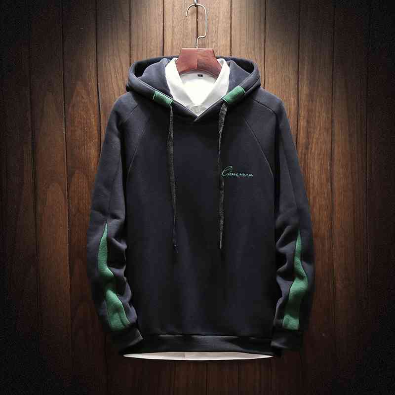 

Spring men's Sweater Pullover Hoodie splicing sports sweater jacket, White