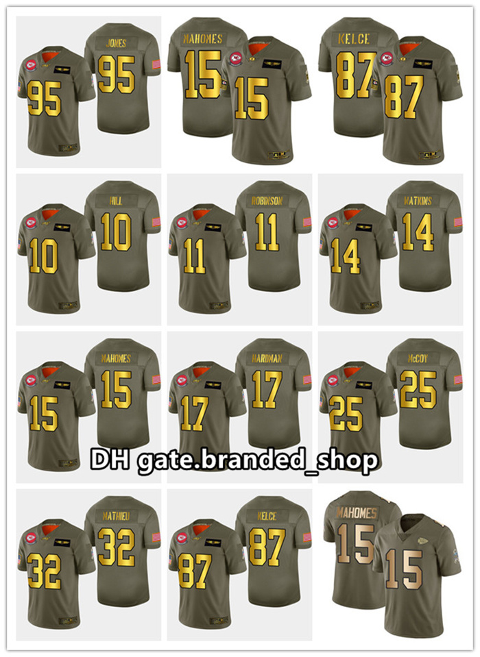 

Kansas City Chiefs men Patrick Mahomes Travis Kelce Tyreek Hill Edwards-Helaire Mathieu Golden Salute To Service Limited Jersey, Black;red