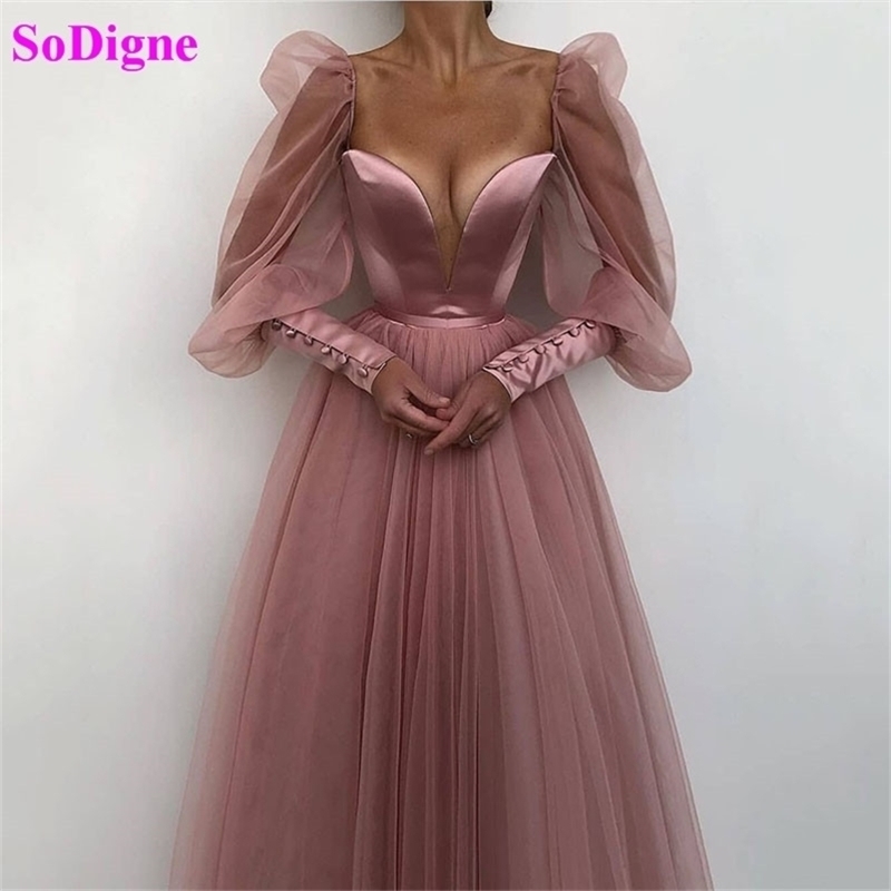 

SoDigne A line Evening Dress Short Simple Evening Gown Long Sleeves Robe De Soiree Formal Party Dresses Custom made 210719, As picture