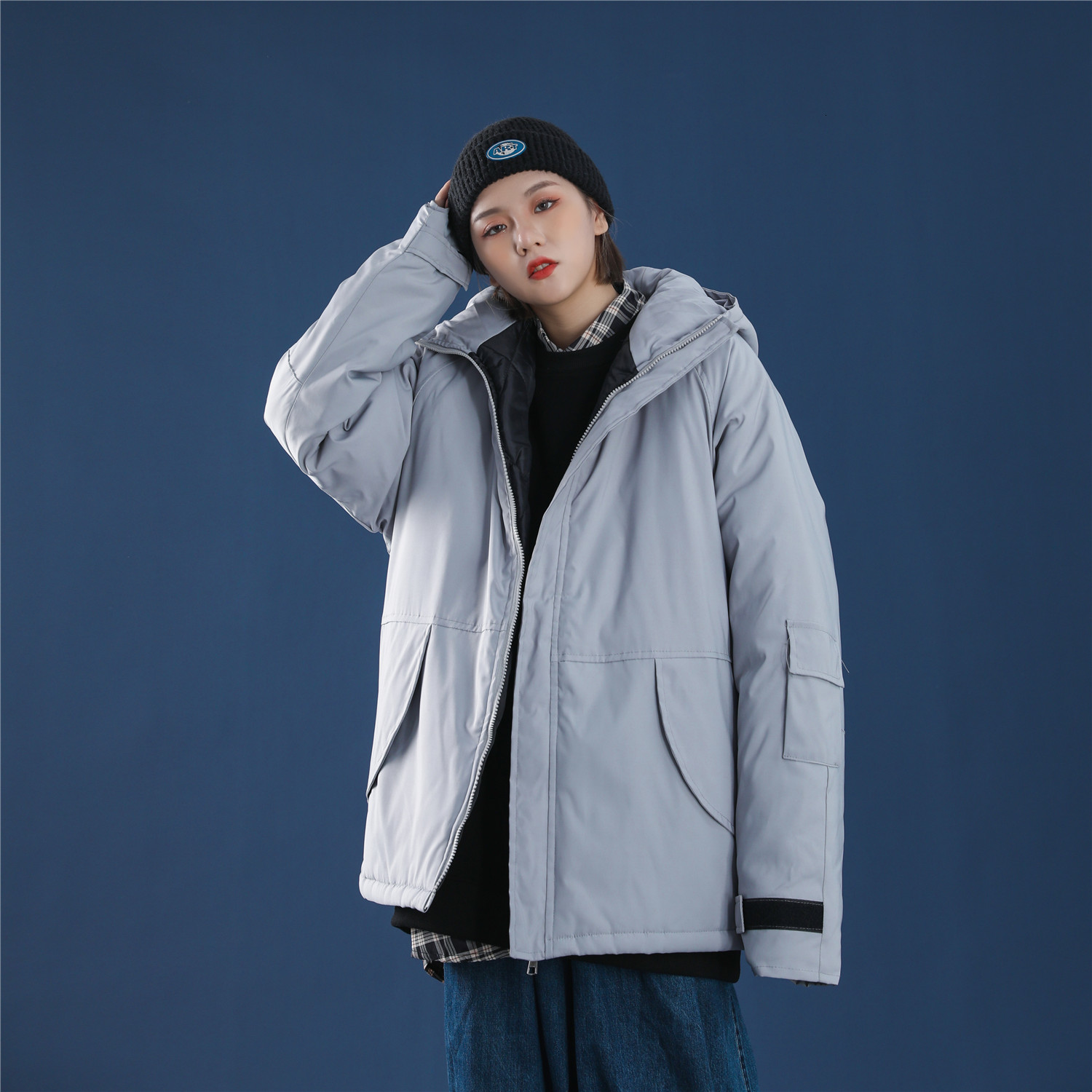 

2021 New Winter Female Coat Hooded Warm Loose Parka Casual Hoodie Hip Hop Streetwear Cotton Jacket Women Clothing B6ih, Black