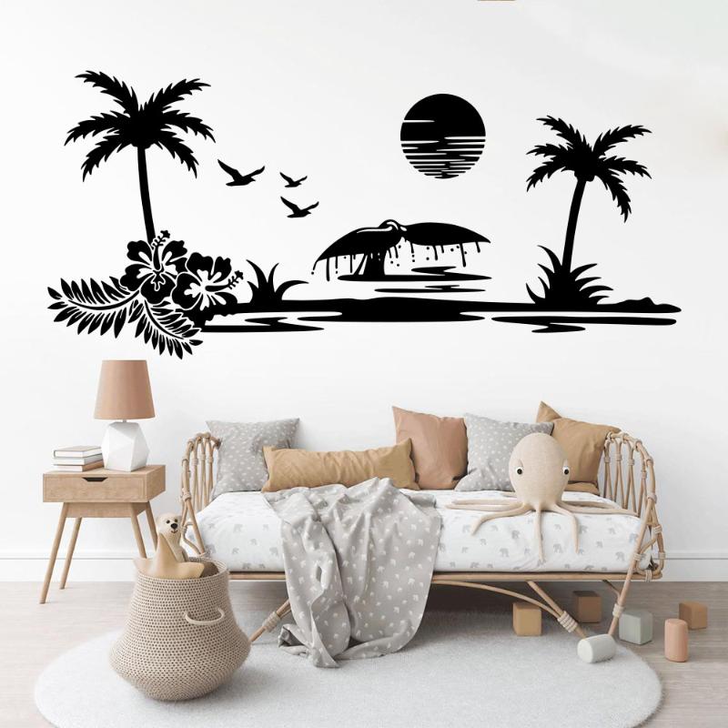 

Wall Stickers Large Beach Landscape Palm Tree Sun Decal Camper Rv Motorhome Ocean Camping Travel Nature Sticker Bedroom Decor