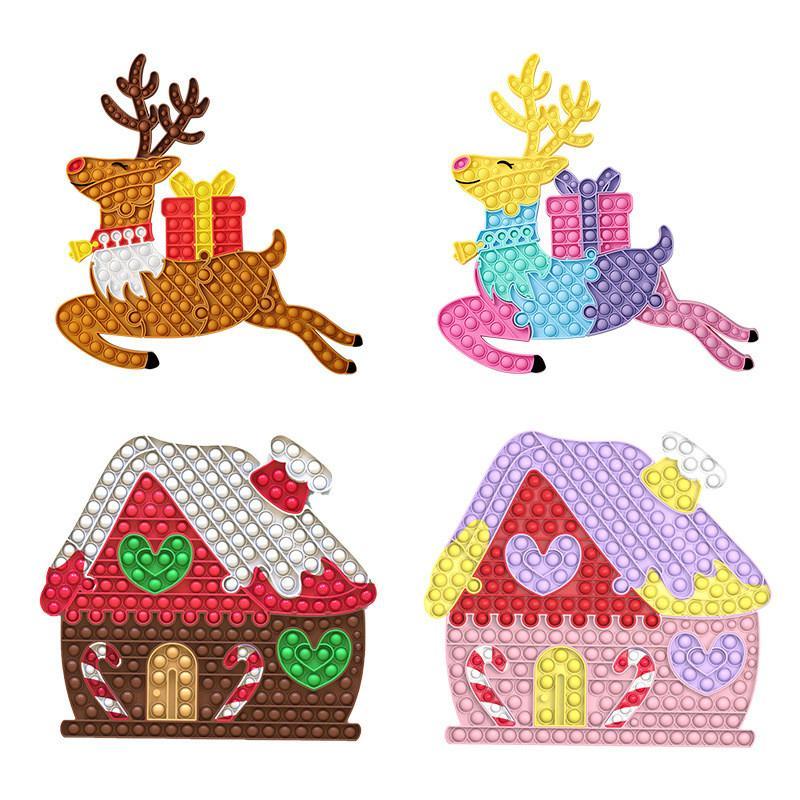 

Large size Jigsaw Elk Pull Desktop Puzzle Decompression Toy Christmas Finger Push Bubble Sensory Fidget Toys Santa Claus Board