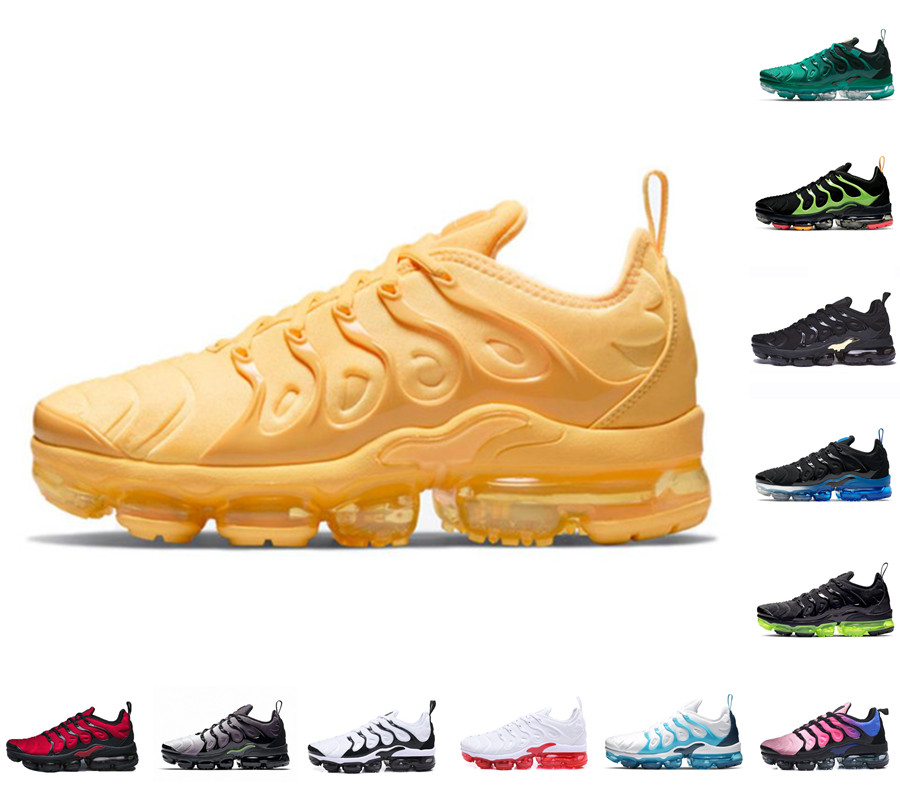 

Latest 2021 TN plus mens running shoes orlando together triple red black white bumblebee bleached coral pure sports trainers USA active fuchsia men women sneakers, Original shoe box