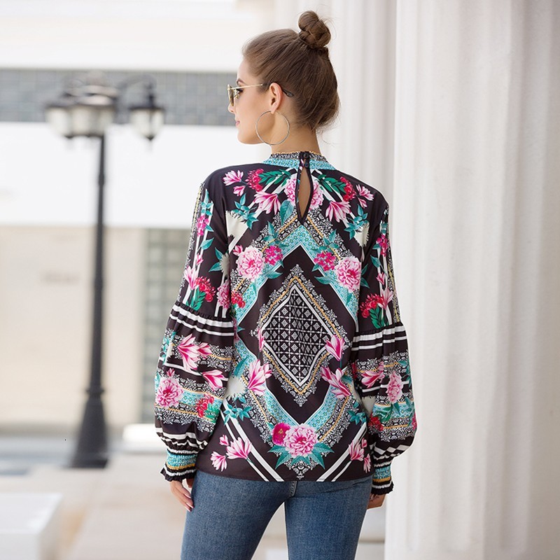 

New Print Blouses Womens Clothes 2021 Spring Fashion Stand Collar Lantern Long Sleeve Office Ladies Shirts Plus Size Tops Oqoo, Leopard