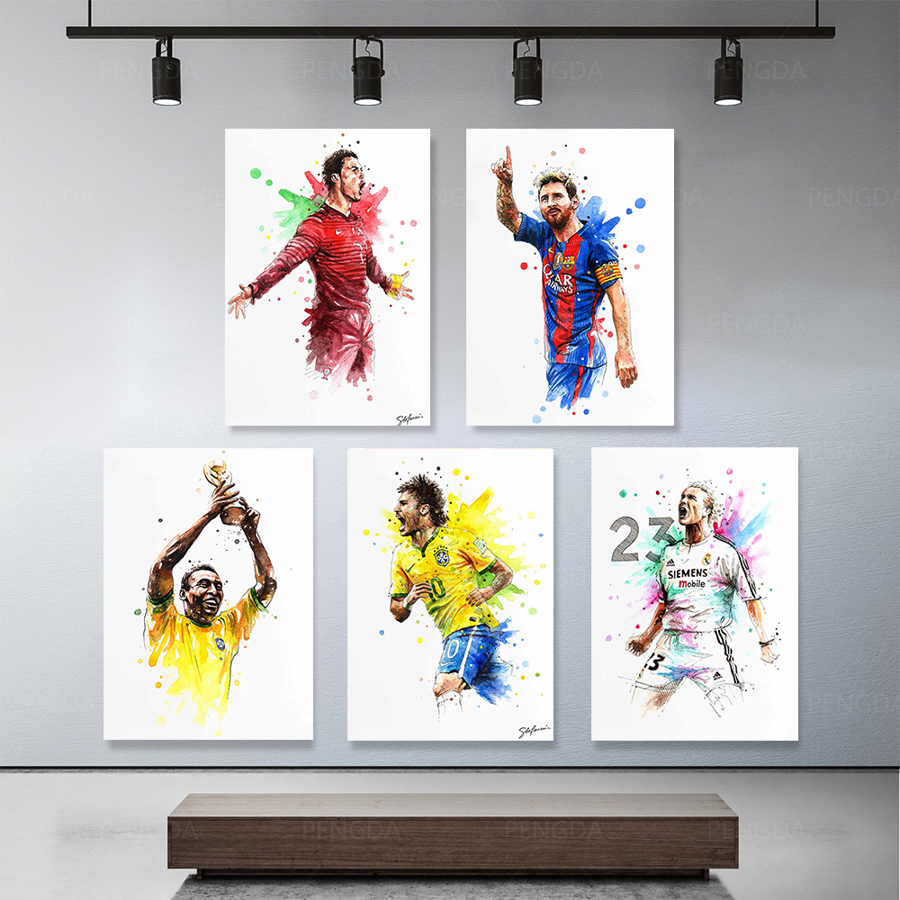 

World Cup Football Star Posters and Prints Soccer Players Figures Canvas Painting Watercolor Wall Art for Living Room Home Decor