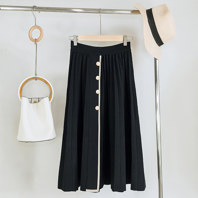 

Sherhure 2021 Autumn of Women in Knitted or Crocheted Skirts Flawed Jupe Femme High Waist Line Plied Black Skirt Li79, Beige