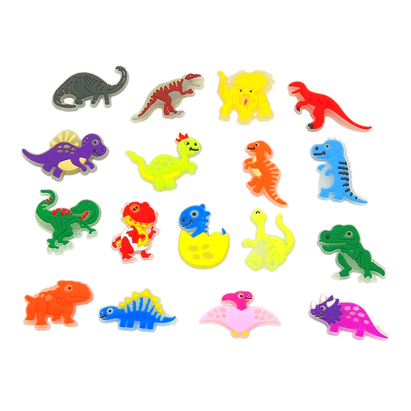 

MOQ=20pcs + dinosaur glow luminous shoe charms wholesale jibitz for croc soft rubber PVC charm accessories promotional gift plastic ornament, White;pink
