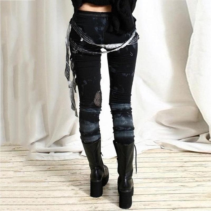 

Women's Cool Ultra Gathered Pants Gothic Rocker Distressed Punk Tie Leggings Breathable High Waist Sport Femme Workout Legging1, Black;white