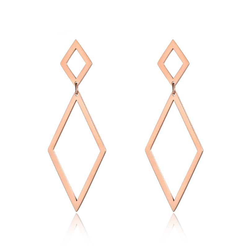 Stud Trendy Rose Gold Jewelry Different Sizes Rhombus Stainless Steel Earrings For Women Pendientes Mujer Moda JE18099-image-703087932