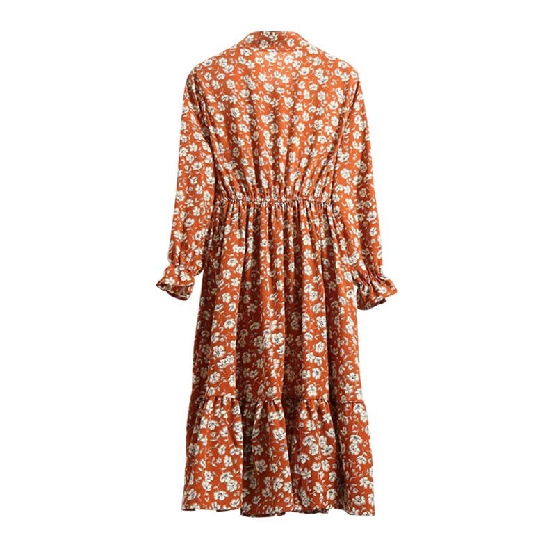 

2021 New Chiffon Floral Midi Women Fashion Bow Neck Long Sleeve Plus Size Casual Boho Beach Elegant Ladies Party Es Vestidos Phbc, Ts-8010 a-18