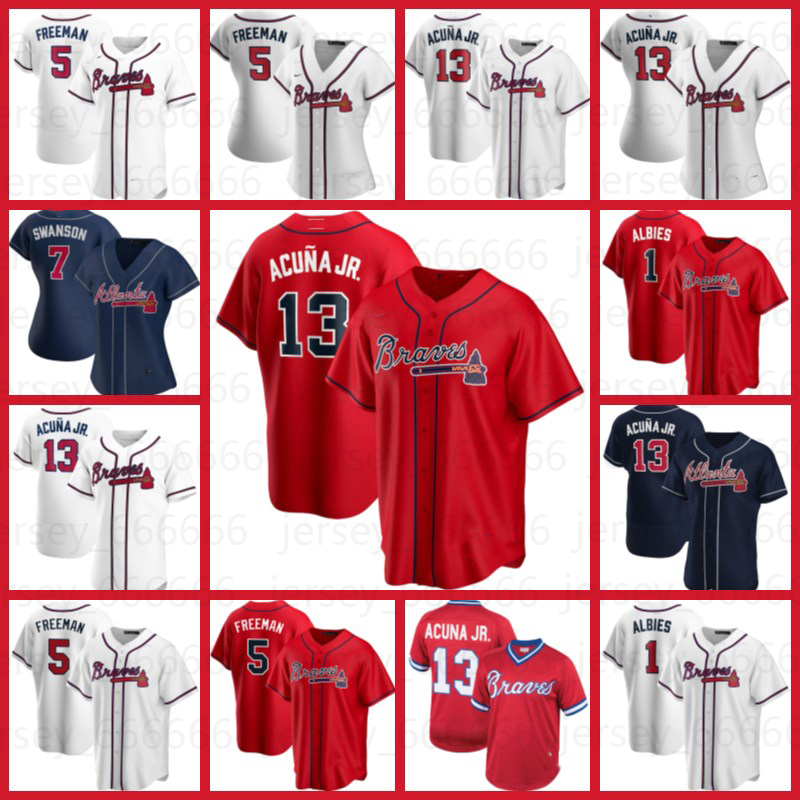 

Braves Jerseys 13 Ronald Acuna Jr. 1 Ozzie Albies Dansby Swanson Baseball 5 Freddie Freeman Austin Riley Max Fried Marcell Ozuna Pache Chipper Jones Dale Murphy, Custom flex base men jersey