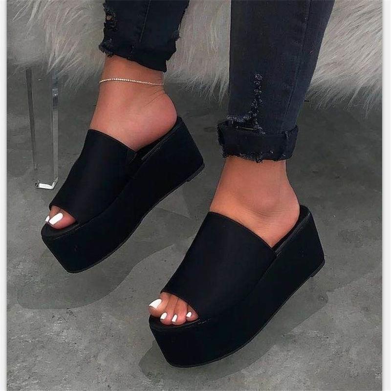 

Large size women's shoes 2021 summer new fish mouth platform slippers female hot style sandals, Black