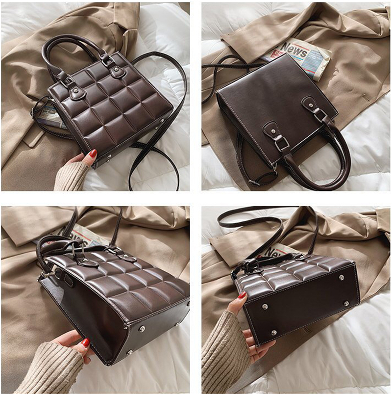 

PB0015 Fashion Messenger Bag Checkered Briefcase Women's Square Handbag Single Shoulder Bags PU Leather Red Khaki Black Pink Coffee 5Colors