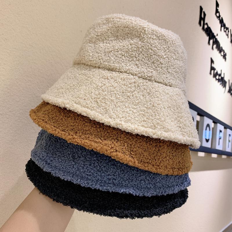 

Wide Brim Hats Cashmere Women's Hat Bucket Solid Warm Female Cap Faux Fur Streetwear Winter Sun Panama DM1007, Yellow