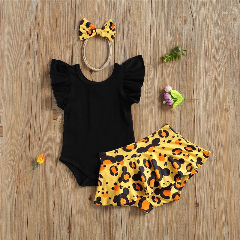 

0-24M Born Baby Girls 3-Piece Outfit Set Sleeve Romper Leopard Shorts Headband 3pcs Infant Summer Clothes Clothing Sets, White