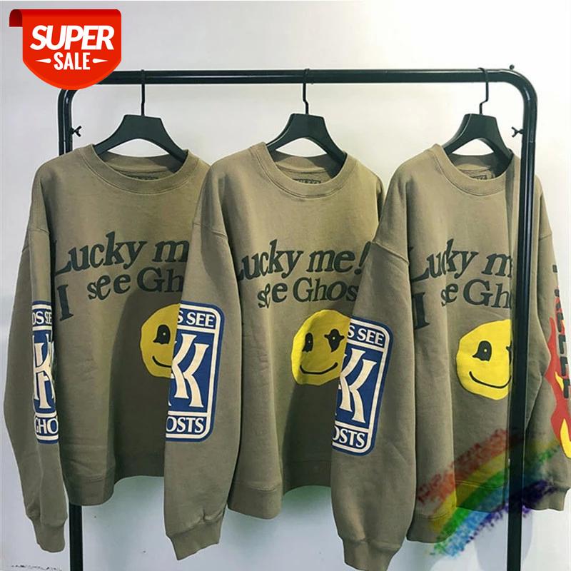 

Foaming printing Kanye West Sweatshirts Lucky me I see Ghosts Hoodie Men Women Autumn Winter Crewneck #wy7R, Black