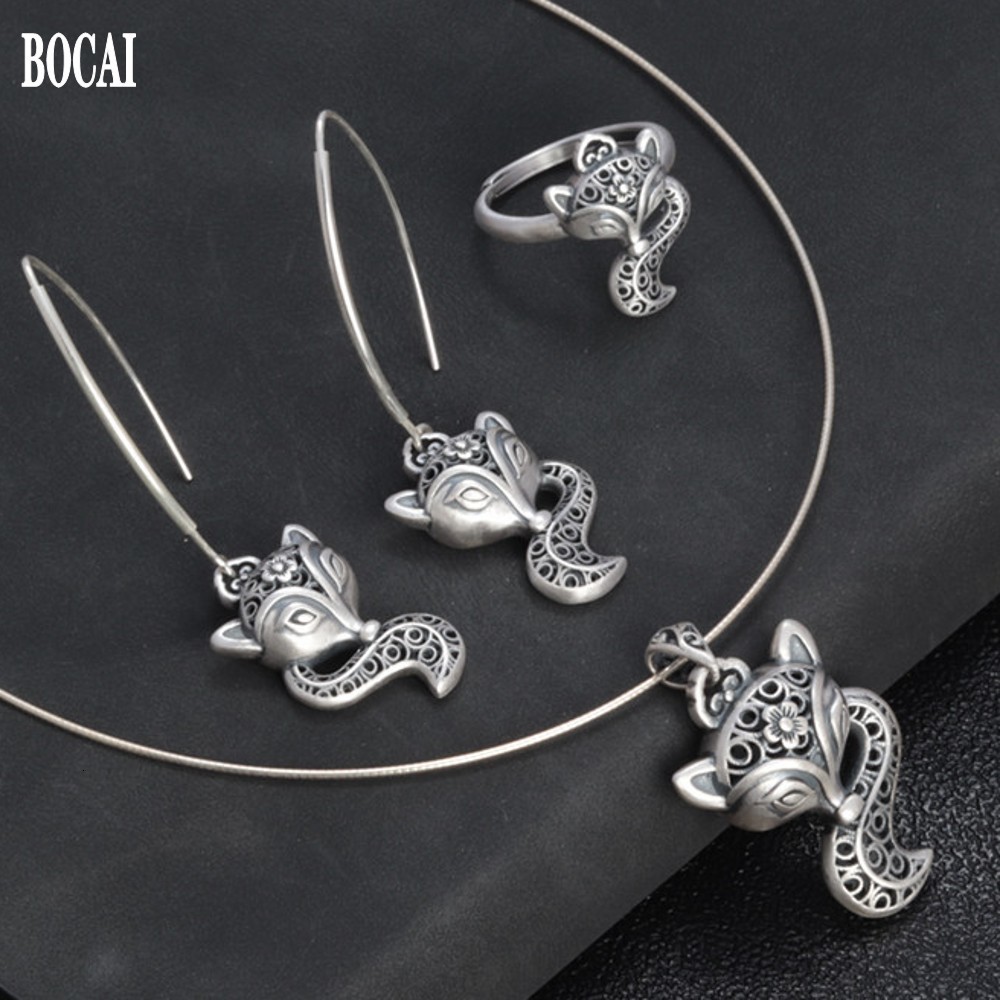

2021 New Real S990 Pure Sier Simple Fox Jewelry Set Temperament Fashion Woman Ring 5r3t
