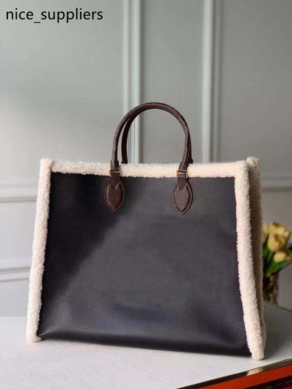 

M56958 ONTHEGO GM tote with shearling Womens Shopping Bags Leather Shoulder Bag Purse Flower Ladies large capacity Casual Tote two handles