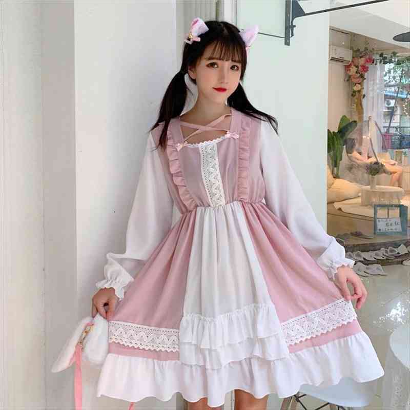 

japanese korea vestidos femininos cosplay retro lady lolita dress sweet party dress kawaii ruffles mori girl preppy, White