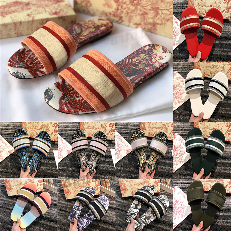 

DWAY Cotton Sandals Multicolor Cottons Embroidered Pattern Slippers Summer Girls Beach womens comfortable flying sandal Slides Flip Flops Loafers