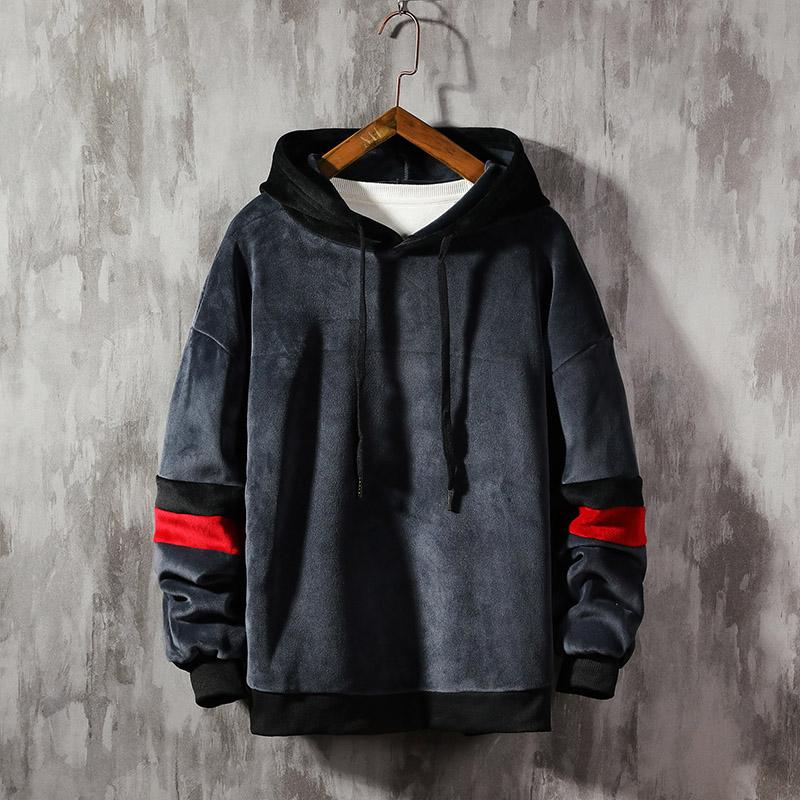 

Men's Hoodies & Sweatshirts Men Winter Warm Thick Fleece Hooded Patchwork Casual Loose Sweatshirt Big Size M-5XL Long Sleeve Pullover, Black